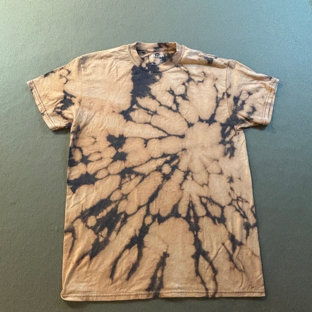 Gildan Tie Dye T Shirt Mens M Brown Black Bleach Wash Swirl Short Sleeve Tee